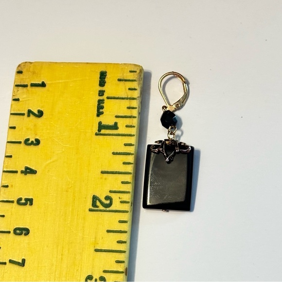 Vintage Onyx Slab & Faceted Bead Leverbk Earrings And Necklace Set - Picture 9 of 9